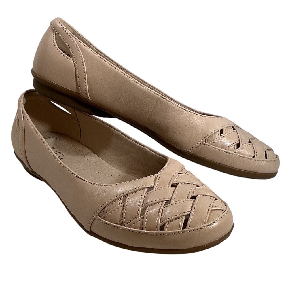 Clarks Collection Gracelin Maze Nude Beige Leather Woven Ballet Flats 7.5 Wide